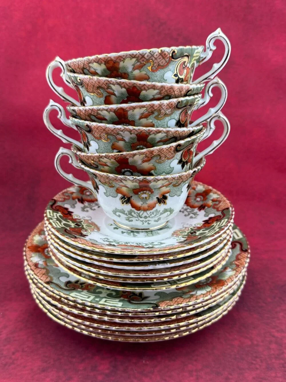 ANTIQUE SAMUEL RADFORD PORCELAIN TEA TRIO FROM FANTON ENGLAND #390220 SET FOR 6